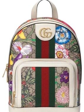 Gucci Floral GG Canvas Ophidia Backpack in Multicolor and Cream Leather